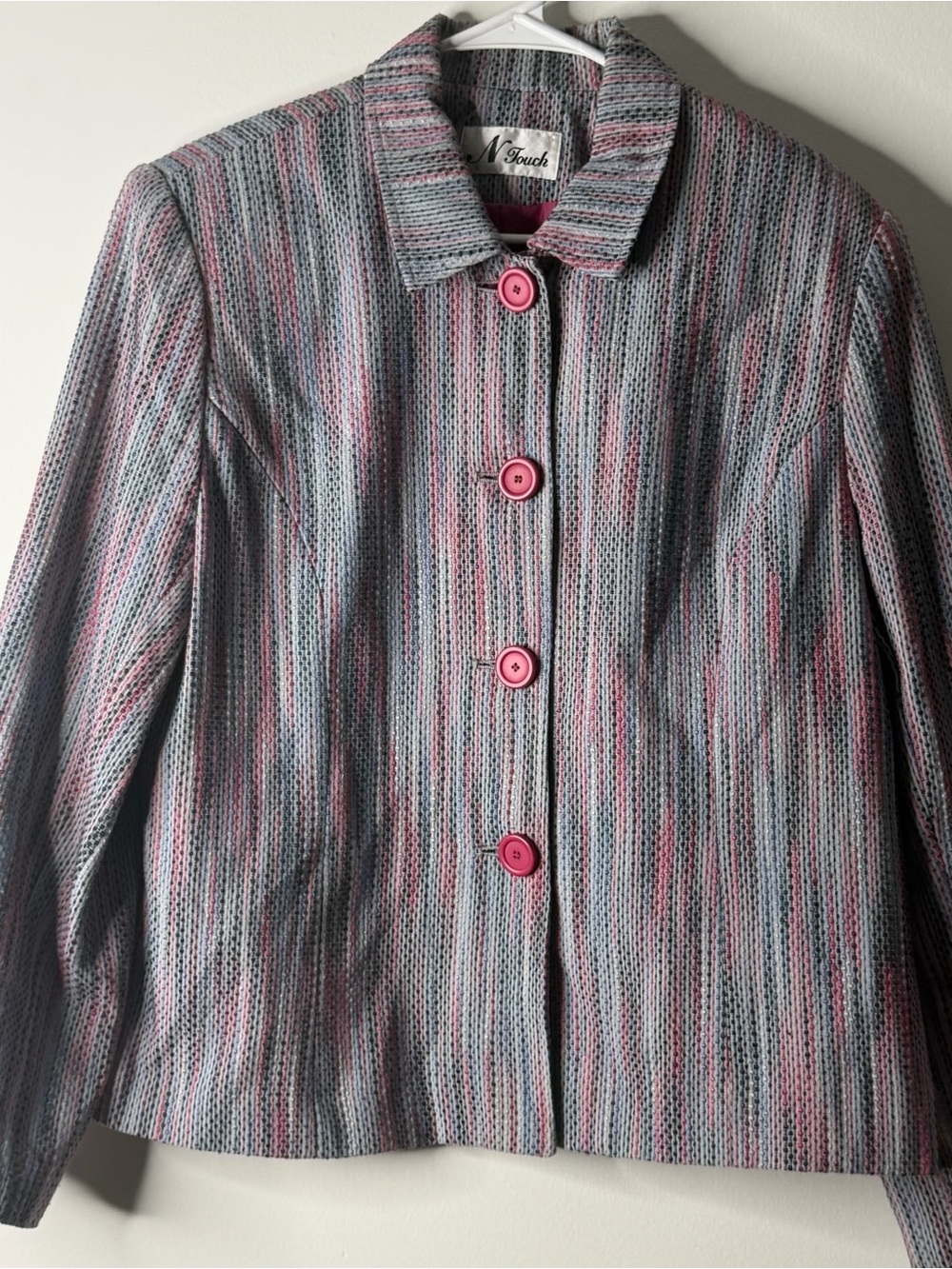 N Touch Pink & Gray Textured Button-Front Blazer